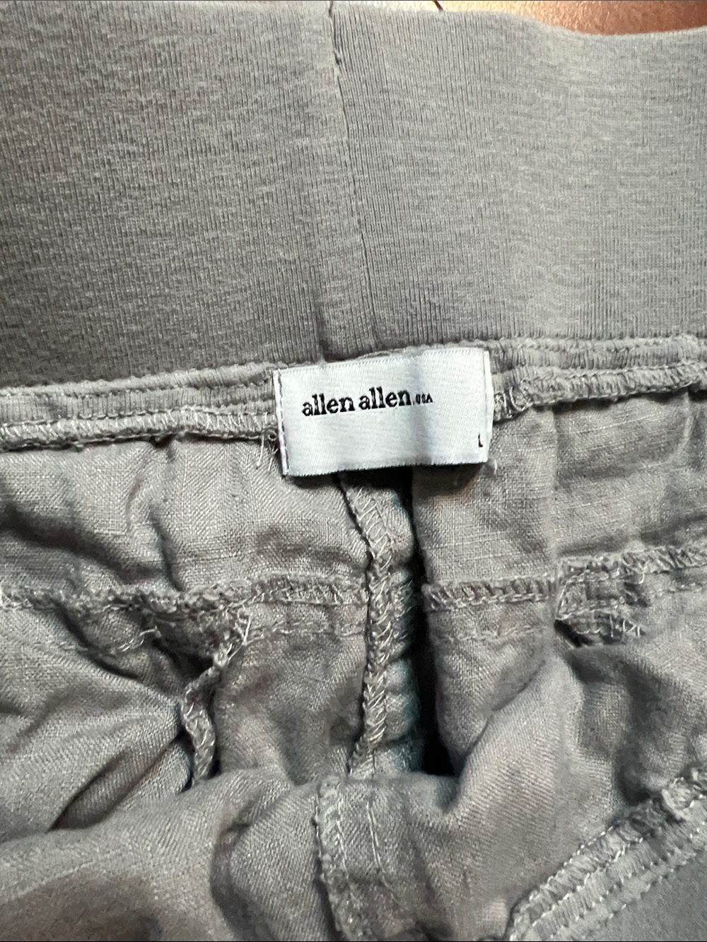 Allen Allen Light Gray Elastic-Waist Linen Chinos size Large - Picture 3 of 11